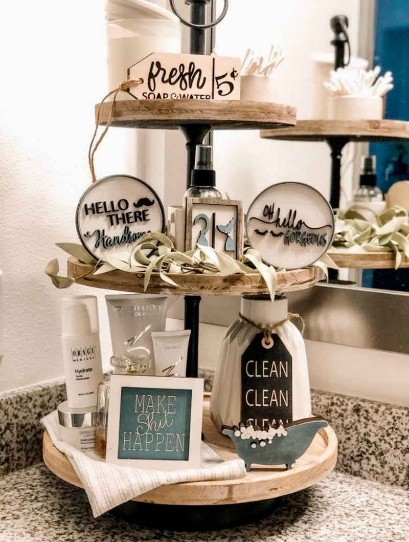 GlikCeil 37 Pcs Interchangeable Farmhouse Tiered Tray Decor